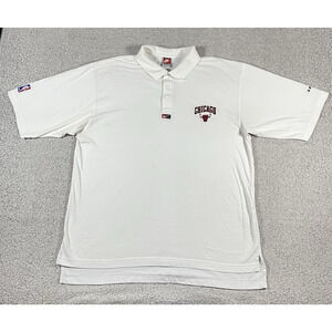 Vintage Chicago Bulls Shirt Mens L Nike White Polo Dri-Fit 90s NBA Swoosh Logo
